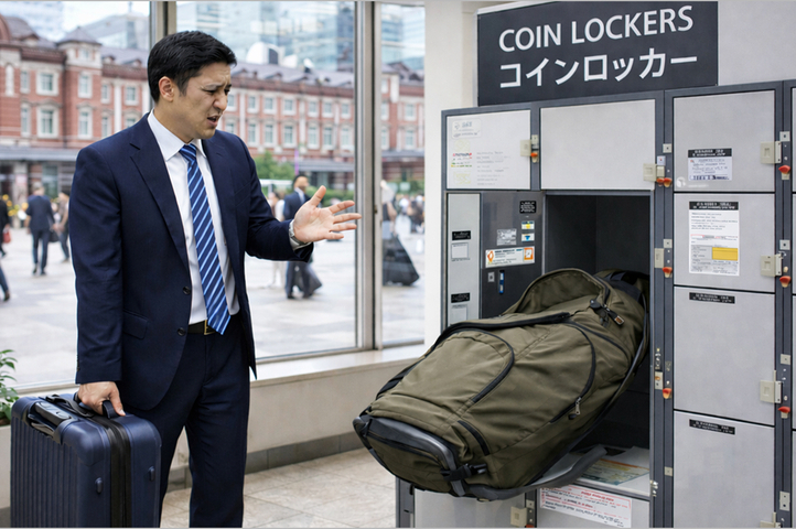 東京駅でロッカーを探す男性