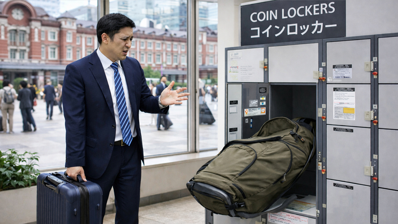 東京駅でロッカーを探す男性