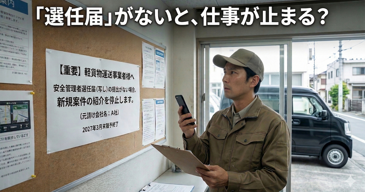 【軽貨物ドライバー必読】車両1台の個人事業主でも安全管理者の選任が必要な理由と注意点