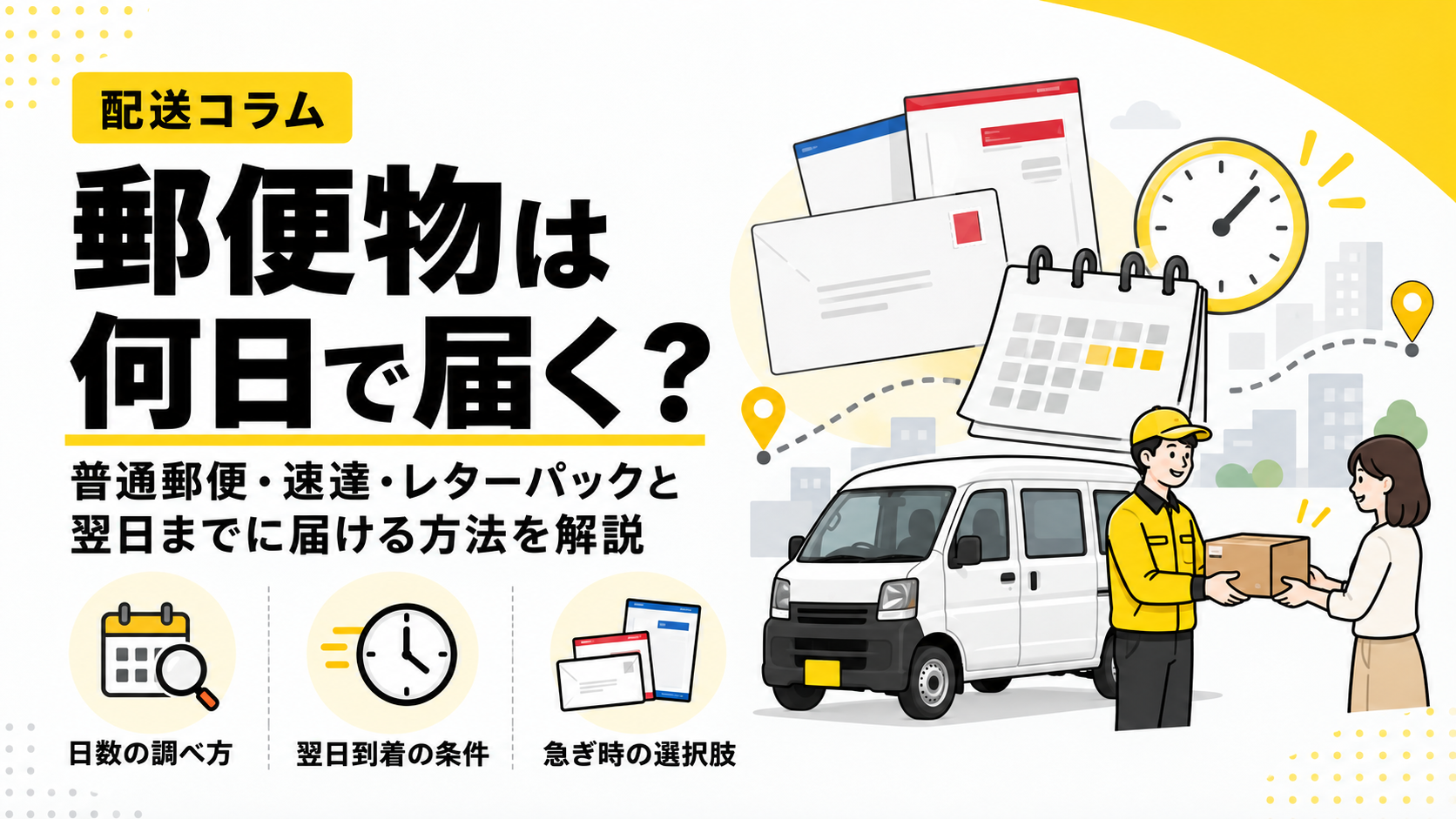 郵便物は何日で届く？普通郵便・速達・レターパックの到着日数と翌日までに届ける方法