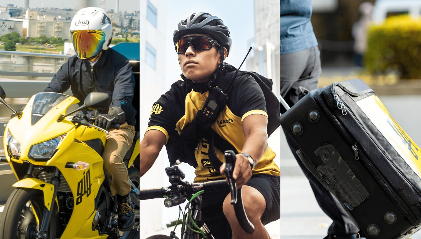 バイク・自転車・ハンドキャリーなど、多様な配送手段で選挙ポスターを掲示するロジクエストのスタッフ